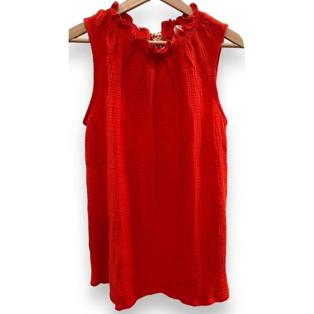 Matilda Jane Women's S Sleeveless Cotton Open Tie Back High Neck Blouse Orange